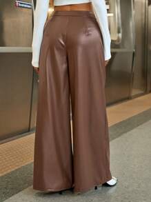 SHEIN Essnce Pantalones marrón para mujer, pantalones casuales de negocios de corte ancho con pliegues y pierna suelta. Pantalones rectos para mujer de estilo de negocios casuales. Ropa para el Día de Acción de Gracias, para otoño/invierno