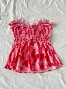 Soleia Damski wakacyjny romantyczny motyl nadruk twist węzeł królik uszy ozdoba bandeau top, linia A, na imprezę, Boże Narodzenie, jesień/zima