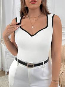 Firerie Plus Size Women Summer Contrast Trim Sleeveless Tank Top, Fall - Black and White - View 1