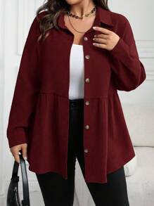 SHEIN LUNE Camisa casual de manga larga de color liso para otoño y ropa de Año Nuevo, talla grande