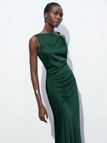 SHEIN Maija Women Simple Sleeveless Twist Metal Decor Casual Dress