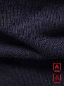 Manfinity Mode 男士加大码套头毛衣，加绒内衬针织保暖毛衣，适合秋冬季节，男士高领毛衣，藏蓝色高领毛衣，长袖上衣 - 藏蓝色 - 查看 5