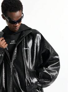 Manfinity VCAY Herren Jacke mit hohem Kragen und Langarm, modische Buchstaben Wanderjacke für Rapper, als Geschenk für Freunde, Ehemann, Freund, für Herbst und Winter - Schwarz - Übersicht 5