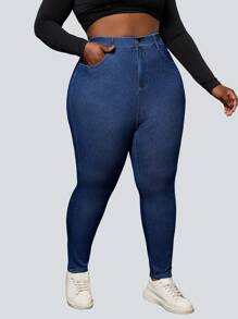 Flexra Pantalones informales de mezclilla elástica de punto talla grande con elástico