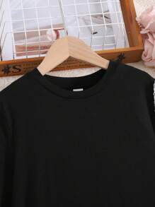 SHEIN Leap Crew Váy dài tay cổ tròn kẻ caro chắp vá thường ngày cho bé gái tuổi teen - màu đen - Xem 5