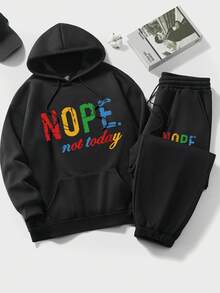 Flirla Bộ đồ thể thao cơ bản thường ngày có 2 chữ Slogan dành cho người ngoại cỡ - màu đen - Xem 3