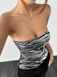 SHEIN EZwear 1 pièce Top plissé à ourlet asymétrique imprimé zèbre pour femmes