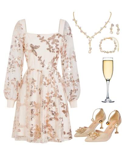 Ellevyn Women's Party Sequin Patchwork Square Collar Elegant Long Sleeve Luxury Dress Gold Dress Christmas Women Dress