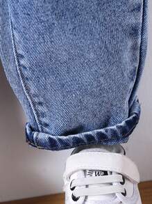 SHEIN Infant Girls Denim Bib Overalls - Medium Wash - View 7