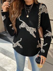 SHEIN Zwangerschaps Grafische Print Stand Kraag Casual Pullover Trui, Voor De Winter