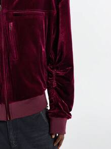 Manfinity VCAY Men's Red Velvet Zipper Casual Street Jacket, Long Sleeve For Autumn/Winter