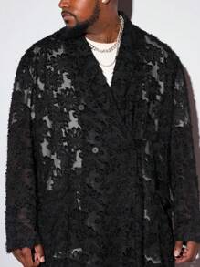 Manfinity VCAY 大码男士花卉提花缺口领宽松长袖西装外套和短裤套装 - 彩色 - 查看 4