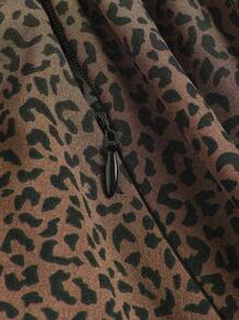 Sweetra 大码豹纹抽绳腰部褶饰高开叉下摆半身裙 - 咖啡棕 - 查看 6