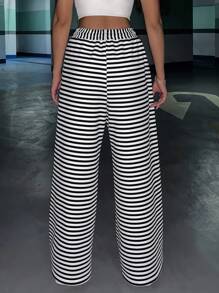 SHEIN Unity Striped Design Thick And Thermal Lined Pants For Autumn And Winter Fall Cloth For Women - Multicolor - View 2