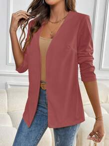 SHEIN LUNE Solid Color Elegant Office Wear Long Sleeve Blazer Fall Cloth For Women - Pink - View 4