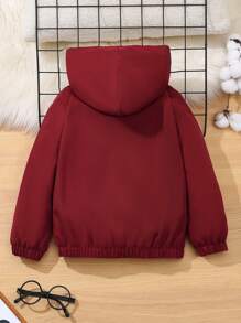 SHEIN Young Boy Letter Print Thermal Lined Hoodie Jacket, Casual For Autumn/Winter - Red - View 2