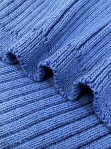 SHEIN EZwear Green Sleeve Button Front Rib Knit Cardigan - Blue - View 7