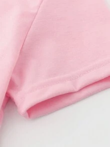 Áo thun tay ngắn họa tiết sọc caro họa tiết nơ hoạt hình tuần lộc Giáng sinh cho nữ, thích hợp mặc trong tiệc Giáng sinh, áo thun họa tiết cho nữ - Màu Hồng baby - Xem 4