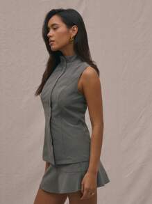 MUSERA 高领收腰上衣，休闲春夏假日款 - 深灰色 - 查看 2