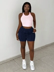 Slaydiva Pantalones cortos de mujer de color gris claro, tipo deportivos casuales de verano con diseño de pinza frontal y pliegues en cinco octavos, pantalones cortos tipo ciclista o chándal