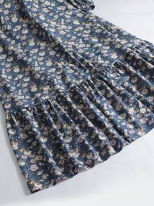 Al Najma 女式休闲碎花端庄长袖阿拉伯长裙，秋季蓝色碎花连衣裙cottagecore 连衣裙