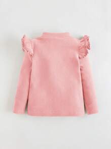 Cozy Pixies Baby Girl Ruffle Trim Solid Color Round Neck Long Sleeve Pullover Top
