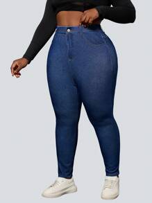 Flexra Pantalones informales de mezclilla elástica de punto talla grande con elástico