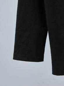 Animal Planet X SHEIN 年轻男孩动物世界豹纹图案酷炫休闲黑色长袖 T 恤