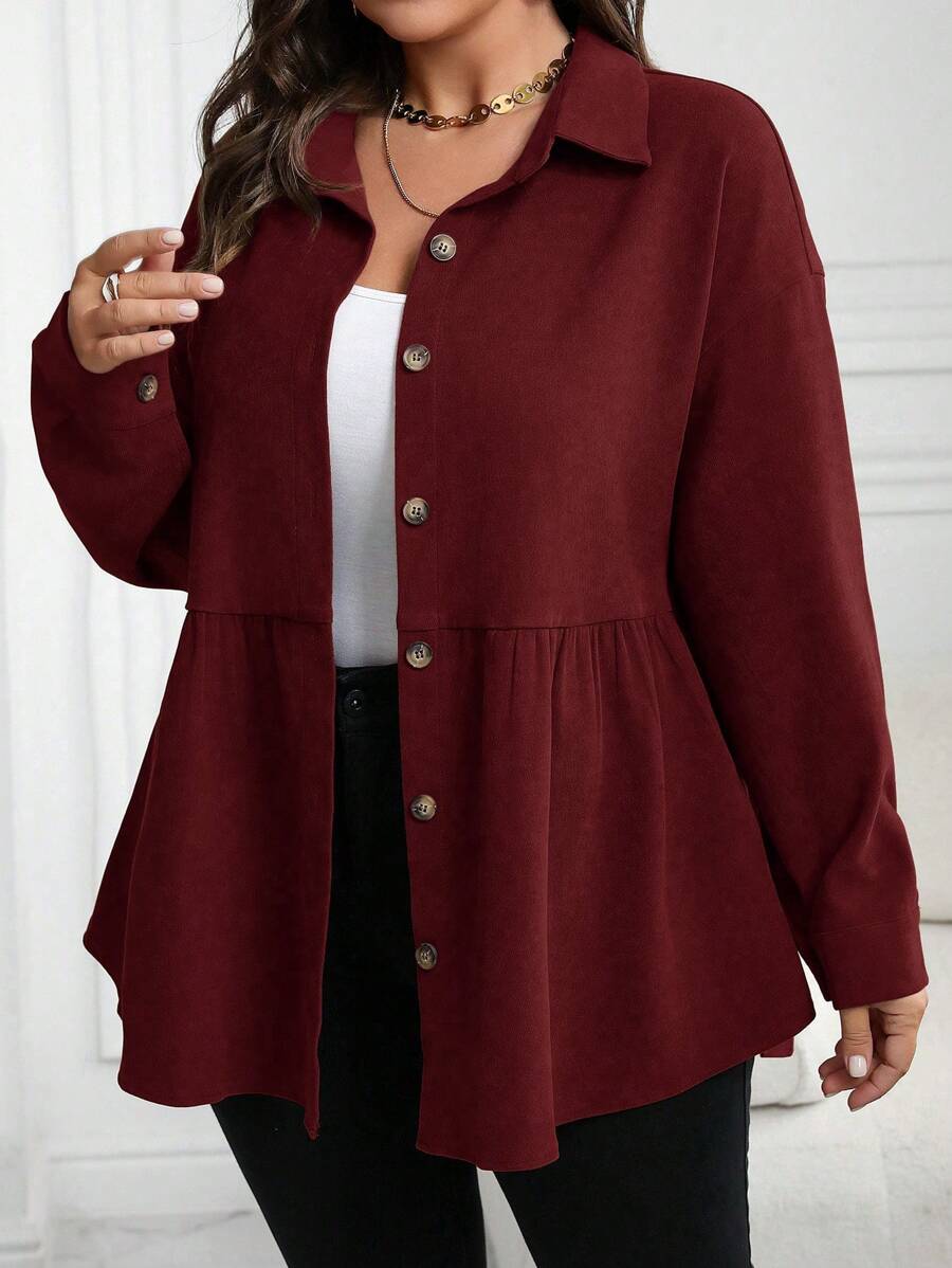 SHEIN LUNE Camisa casual de manga larga de color liso para otoño y ropa de Año Nuevo, talla grande