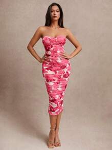 SHEIN BAE 情人節性感無肩長袖長款收腰優雅女裝洋裝