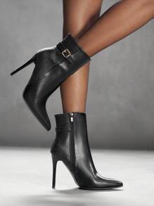 CUCCOO SZL 女士高跟尖头中筒靴 - 黑色 - 查看 3