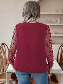 Celure Blusa informal de manga larga con cuello redondo, en talla grande, de unicolor con diseño de patchwork para mujeres