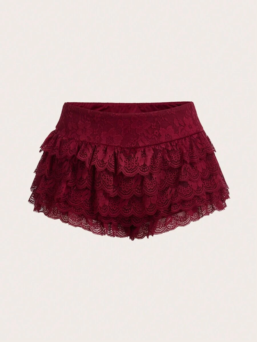 SHEIN ICON Women's Solid Color Lace Trim Simple Casual Shorts, Everyday Leisure