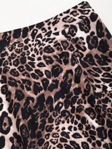 SHEIN Unity Y2K Style 2pcs Set: Ruched Strapless Cropped Top + Leopard Print Skirt - Multicolor - View 6