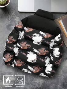 Manfinity Homme Chaqueta con cierre de cremallera con estampado de cepillado casual para hombre para invierno, abrigo con estampado de gráfico colorido para ir salir, regalo para amigos, esposo, novio