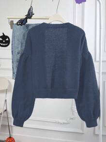 SHEIN ChicEase 复古哥特万圣节氛围刺绣多臂V领宽松针织毛衣外套秋冬欧美风 - 藏蓝色 - 查看 6