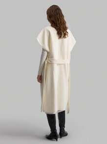 Ontre 1pc High Quality Double-Faced Blanket Coat, Beige, Wide Lapel, Belted Waist With Pockets, Elegant Christmas Style, Autumn/Winter - Apricot - View 7