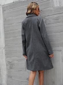 SHEIN Clasi Women's Solid Colored Double Breasted Long Sleeve Overcoat, Elegant For Autumn/Winter Fall Cloth For Women - Grey - View 2