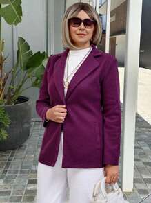 SHEIN LUNE Women Blazer Business Casual Woman Purple Blazer Women's Mid-Length Overcoat For Winter - Red Violet - View 5