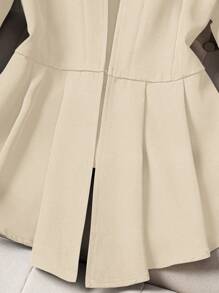 Chiquease 2 件套高端优雅纯色收腰西装外套和喇叭裤套装 - 杏色 - 查看 4