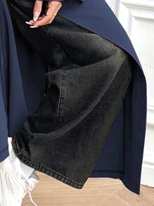 Chiquease 女士休闲翻领双排扣系带长款风衣，秋季 - 藏蓝色 - 查看 5