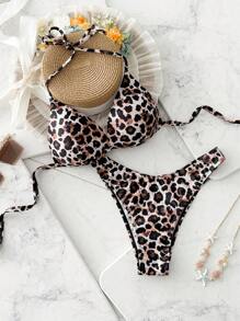 SHEIN Swim Bikini in họa tiết da báo gợi cảm Stiff Cup 2025 mùa hè - Nhiều màu - Xem 8