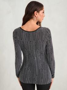 MaterniChic Maternity Round Neck Fitted Long Sleeve T-Shirt For Casual Outings In Autumn - Multicolor - View 2