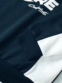 Manfinity Roghcode Men's Casual Letter & Star Print Color Block Raglan Sleeve Pullover Sweatshirt, Spring Autumn - Royal Blue - View 3