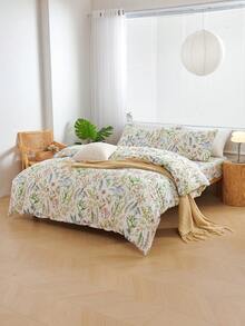 3 件套鸟花印花羽绒被套套装（无填充物）羽绒被套床上用品套装，柔软透气，更适合睡眠，豪华酒店风格，送给爸爸妈妈朋友的礼物，被子被套 * 1 枕套 * 2 特大号双人床尺寸 - 白色 - 查看 2