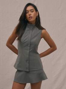 MUSERA 高领收腰上衣，休闲春夏假日款 - 深灰色 - 查看 1