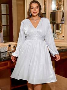 SHEIN Frenchy Plus Size Women's Fashionable Party Dress - Silver - View 4