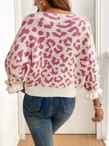 SHEIN Frenchy كارديجان نسائي مبطن دافئ بأكمام بودي بطبعة نمر وربطة أمامية كبيرة الحجم، ملابس يومية كاجوال، ملابس مدونات إنستغرام، كنزة صوفية صوفية سميكة للتنقل، ملابس شتوية، ملابس نسائية لعيد الميلاد، كنزة صوفية عيد الميلاد، ملابس - لون مشمشي - مشاهدة 2