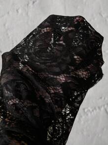 Rometta 女士扭结 V 领蕾丝拼接荷叶边下摆衬衫 - 黑色 - 查看 6