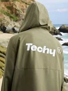 Manfinity VCAY Áo khoác nam dệt thời trang có mũ trùm đầu hở phía trước, tay dài, dáng rộng, mặc hàng ngày, chống gió, chống nước và chống nắng, màu xanh lá cây, cho mùa thu đông - xanh quân đội - Xem 1